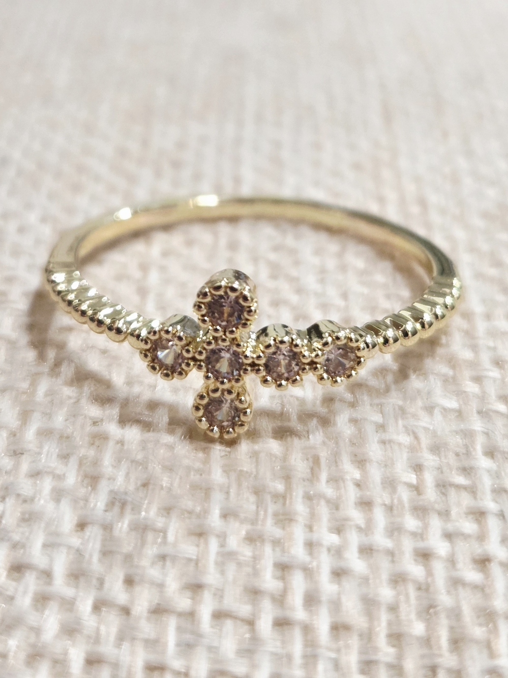 Gold Cross Cluster Ring with Clear Stones - 18K Style~ Size 10
